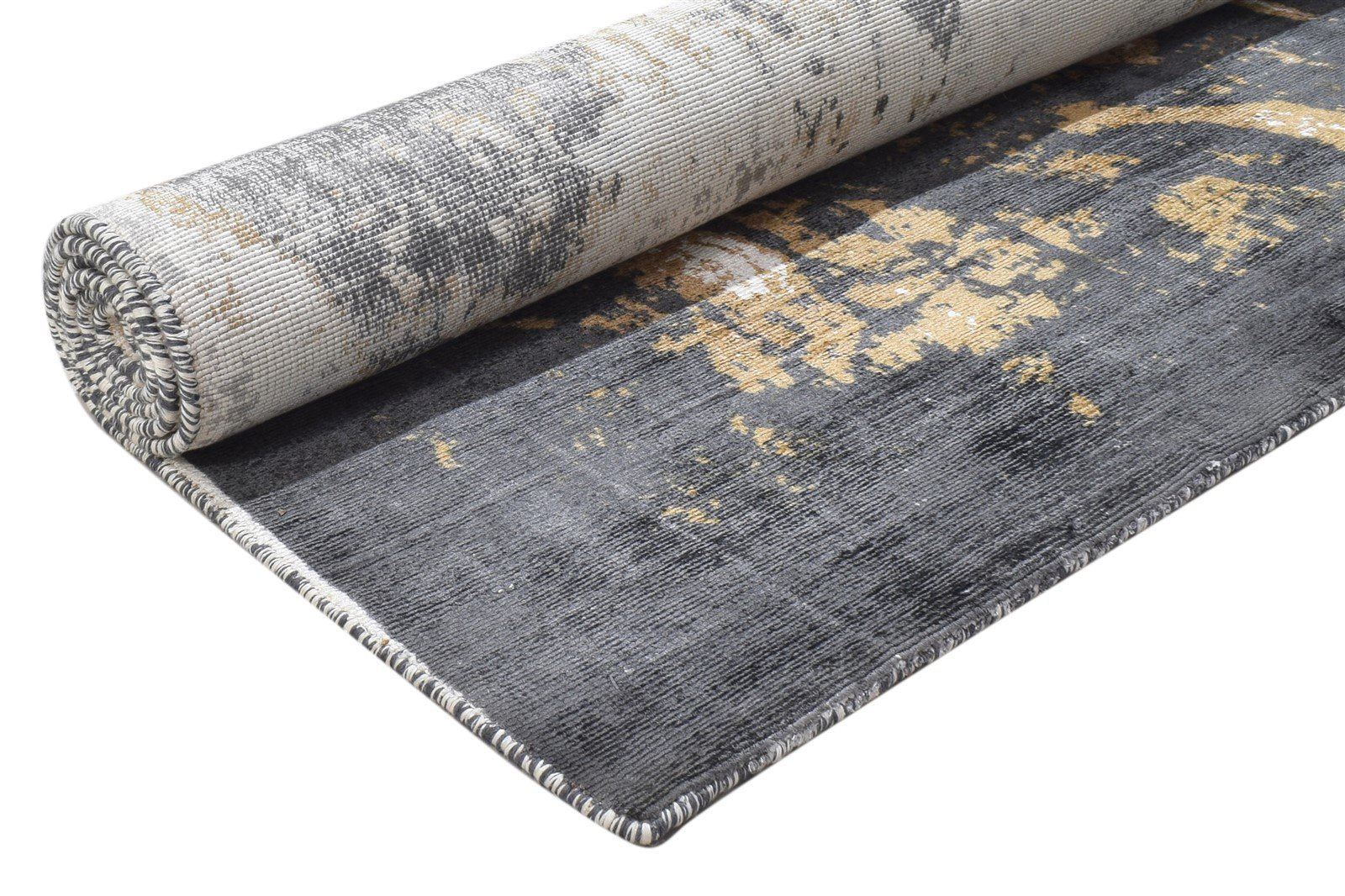 Dark Grey Silk Rug 5' X 6' Modern Hand Woven Indian Abstract Room Size Carpet 7864160944277