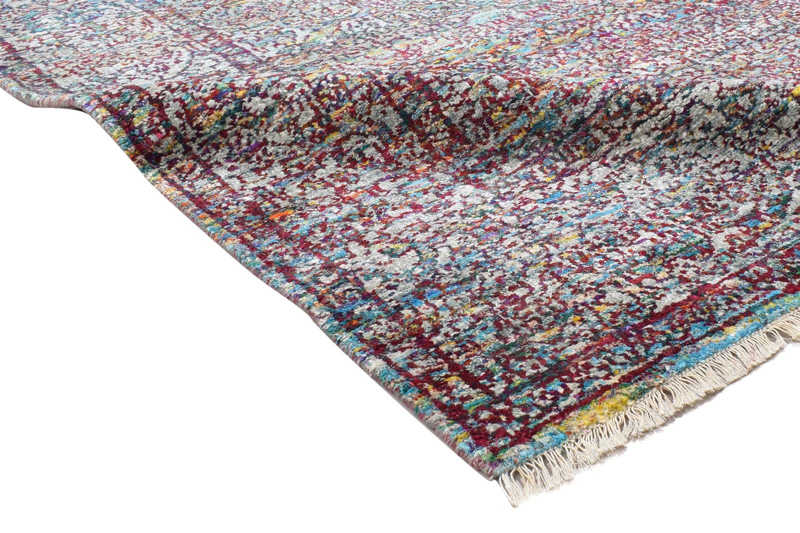 Christalle Dark Grey Silk Rug 6X8 Persian Hand Knotted Bohemian Oriental 7864099307669