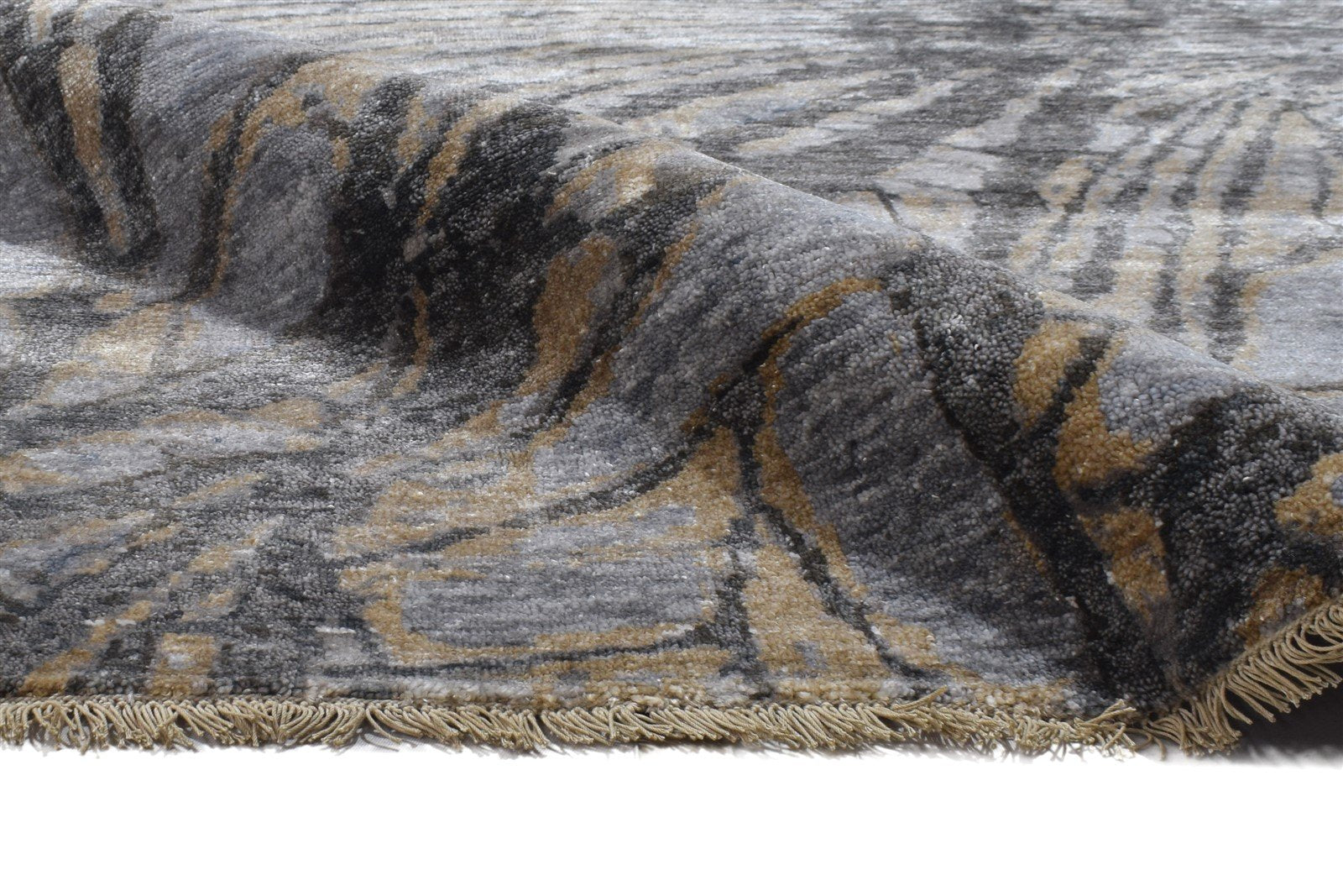 Dark Grey Silk Rug 8' X 10' Modern Hand Knotted Indian Abstract Large Carpet 7864319082645
