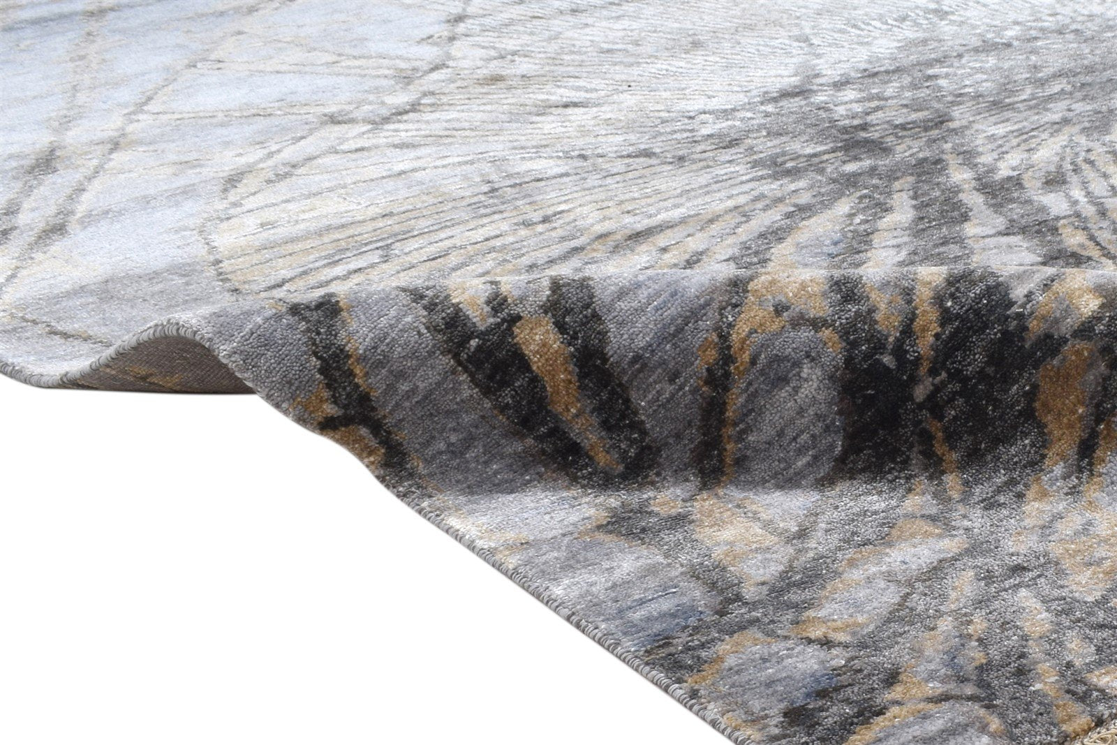 Dark Grey Silk Rug 8' X 10' Modern Hand Knotted Indian Abstract Large Carpet 7864319082645
