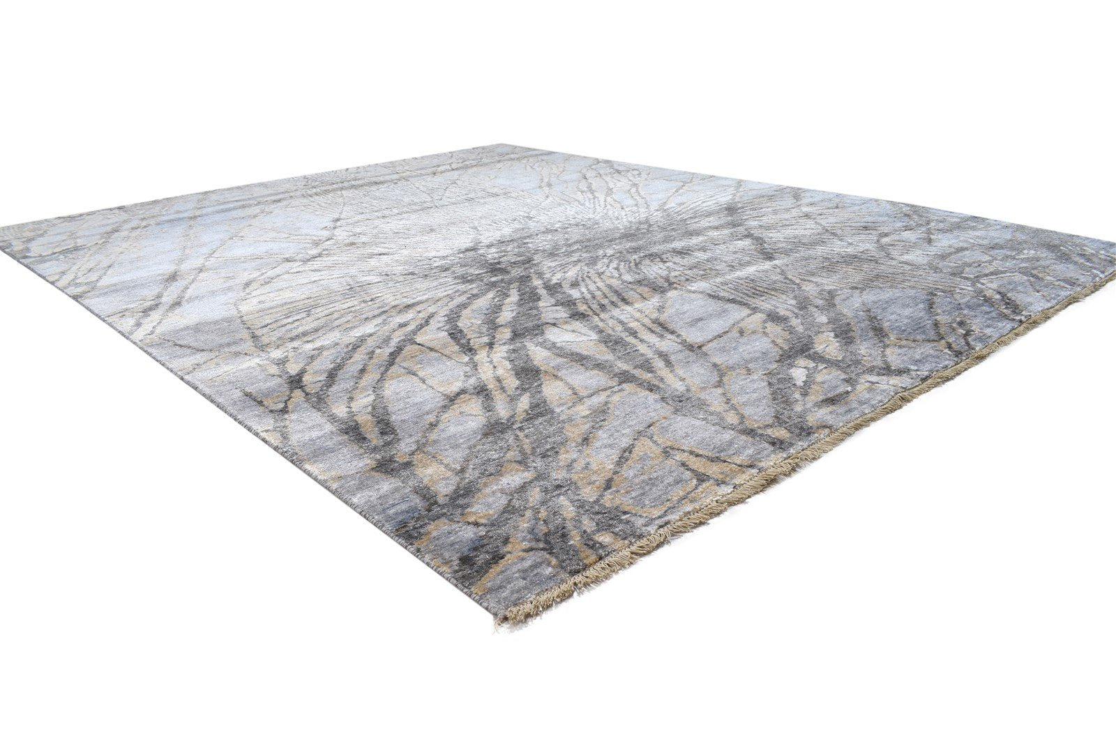 Dark Grey Silk Rug 8' X 10' Modern Hand Knotted Indian Abstract Large Carpet 7864319082645