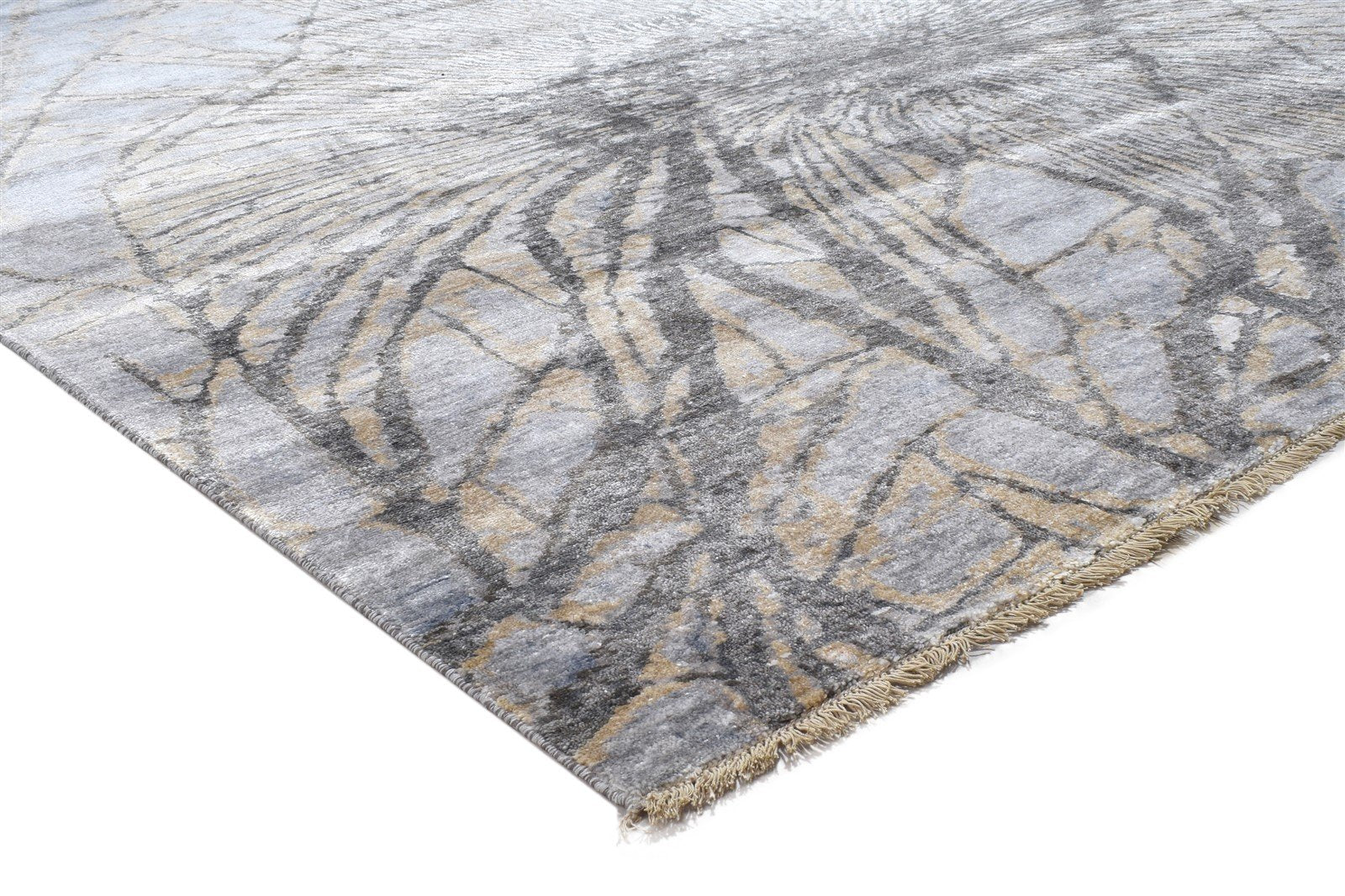 Dark Grey Silk Rug 8' X 10' Modern Hand Knotted Indian Abstract Large Carpet 7864319082645
