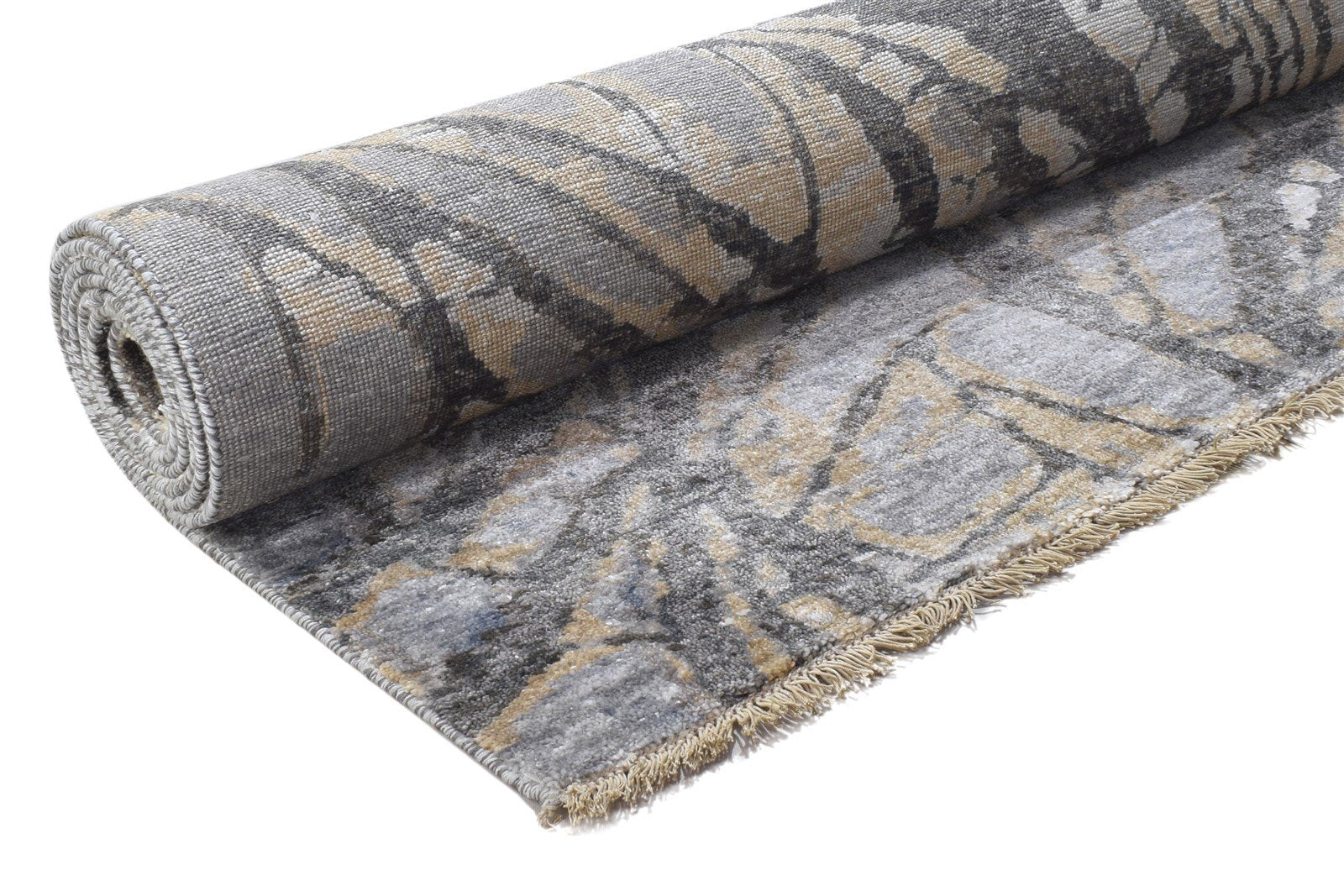 Dark Grey Silk Rug 8' X 10' Modern Hand Knotted Indian Abstract Large Carpet 7864319082645
