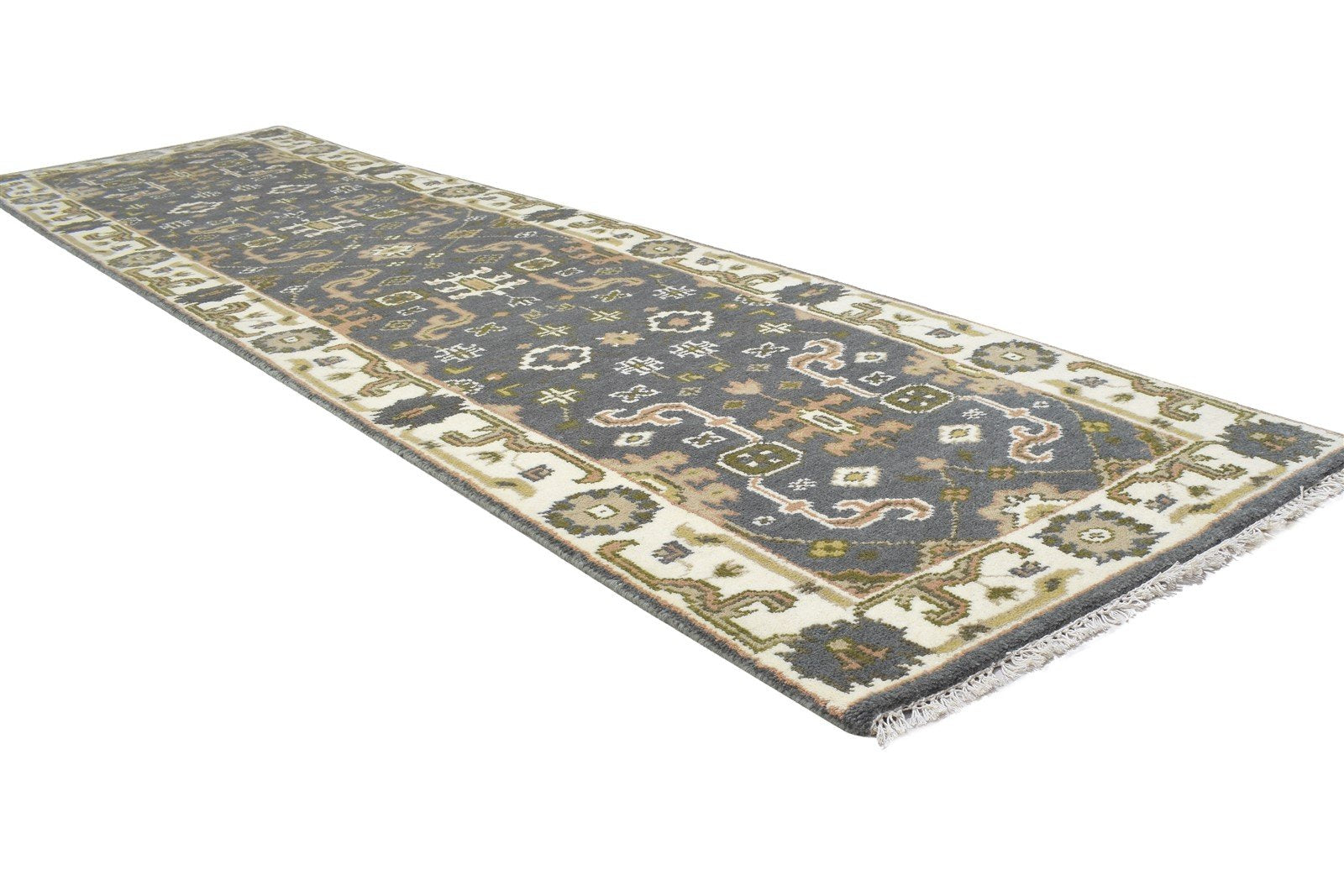 Dark Grey Wool Rug 2'6 X 10' Persian Hand Knotted Oushak Oriental Small Runner 7864832295061
