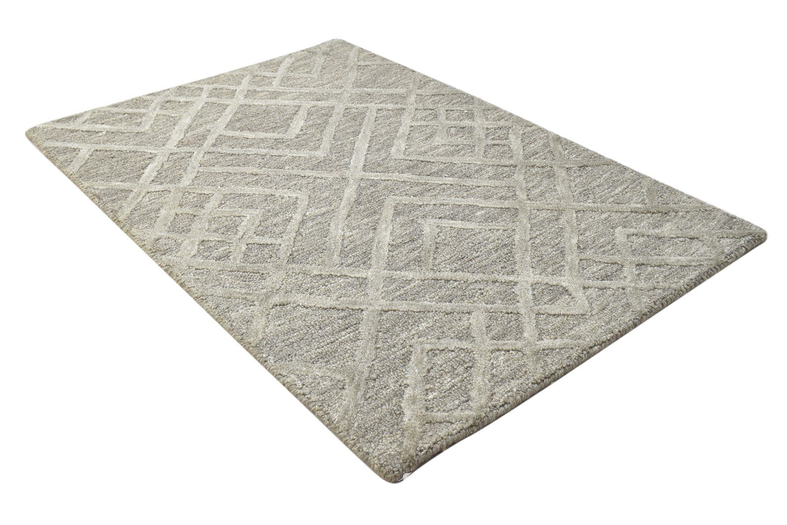 Dark Grey Wool Rug 2' X 3' Modern Hand Tufted Moroccan Geometric Small Carpet 7864141086869