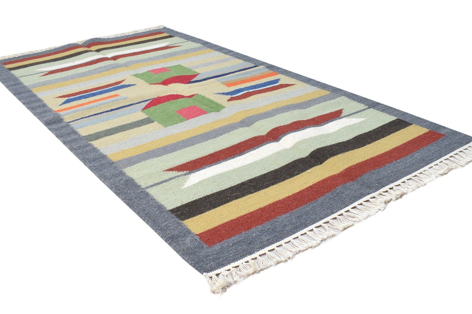 Dark Grey Wool Rug 3' X 6' Persian Dhurrie Southwestern Tribal Small Carpet 7864383963285