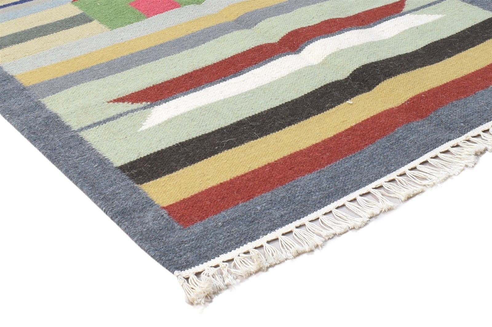 Dark Grey Wool Rug 3' X 6' Persian Dhurrie Southwestern Tribal Small Carpet 7864383963285