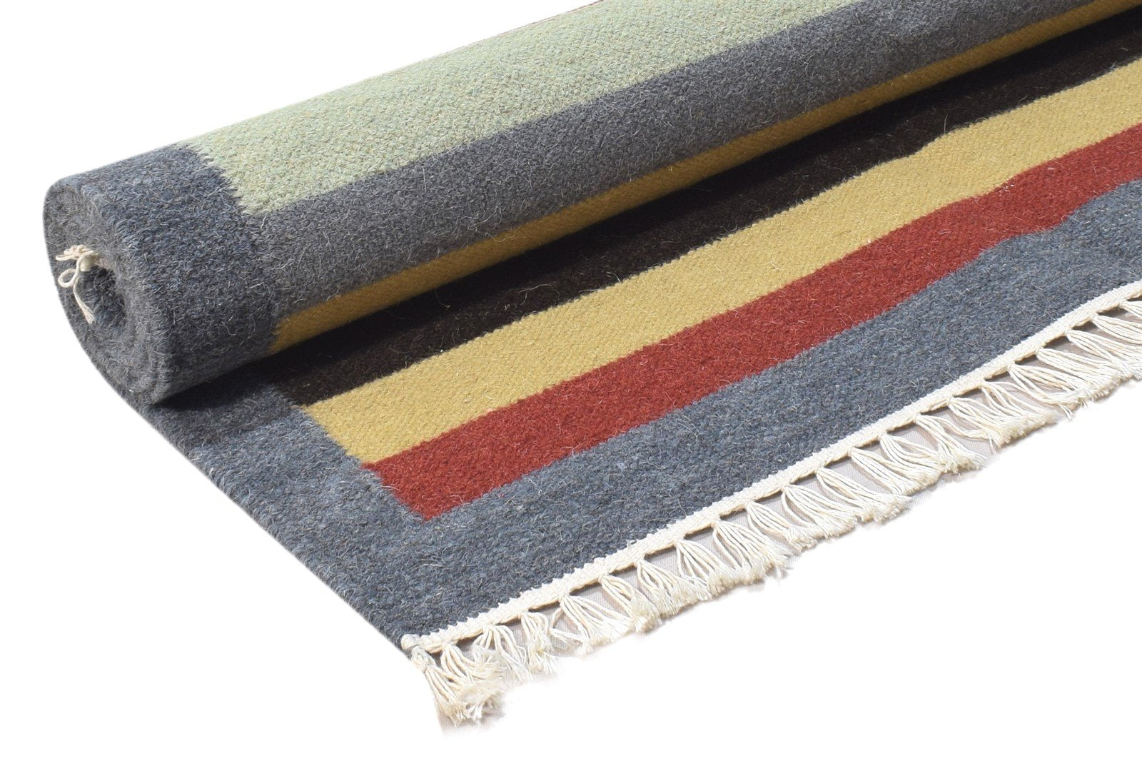 Dark Grey Wool Rug 3' X 6' Persian Dhurrie Southwestern Tribal Small Carpet 7864383963285