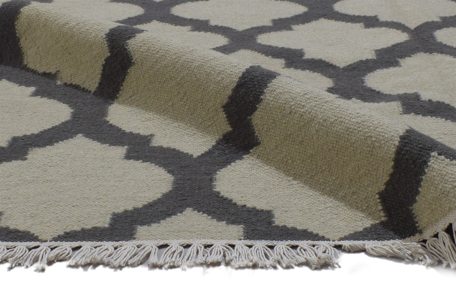 Dark Grey Wool Rug 5' X 7' Modern Dhurrie Moroccan Trellis Room Size Carpet 7864355651733