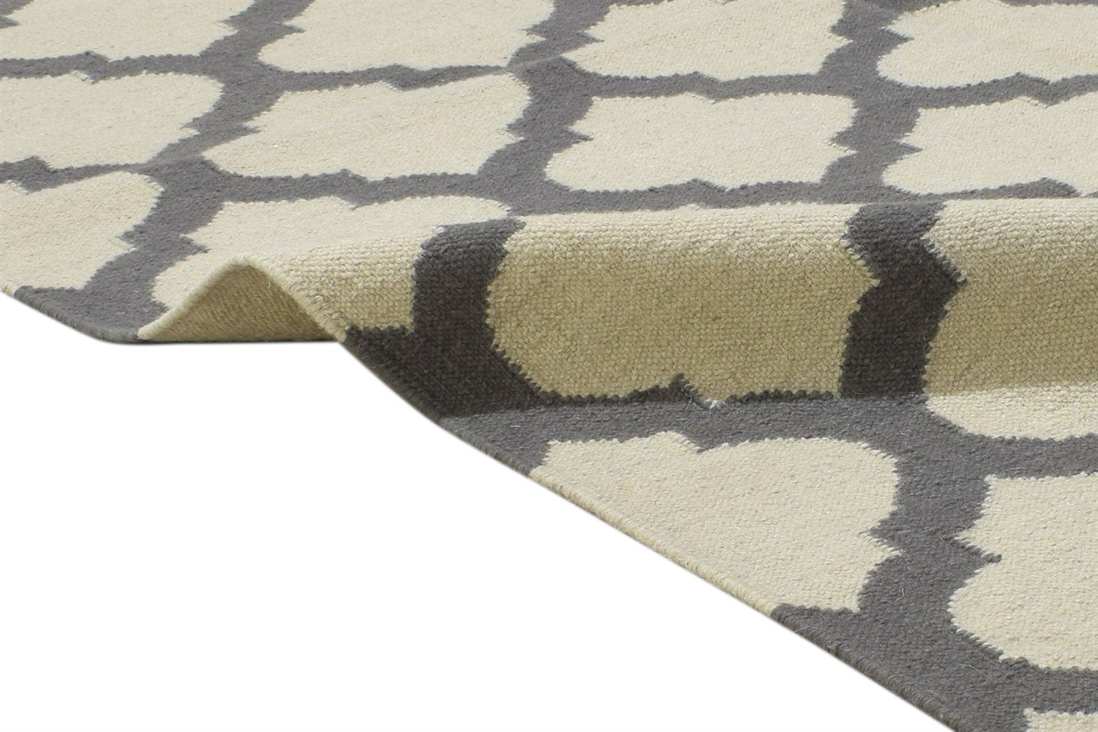 Dark Grey Wool Rug 5' X 7' Modern Dhurrie Moroccan Trellis Room Size Carpet 7864355651733