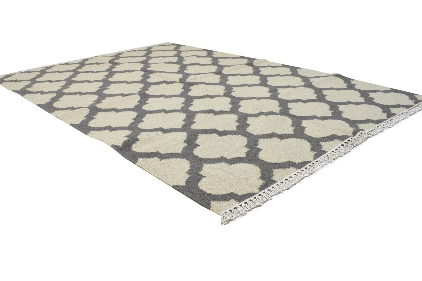 Dark Grey Wool Rug 5' X 7' Modern Dhurrie Moroccan Trellis Room Size Carpet 7864355651733