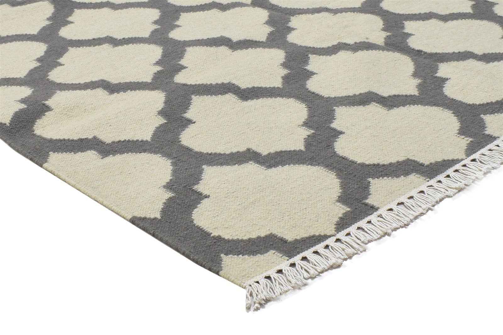 Dark Grey Wool Rug 5' X 7' Modern Dhurrie Moroccan Trellis Room Size Carpet 7864355651733