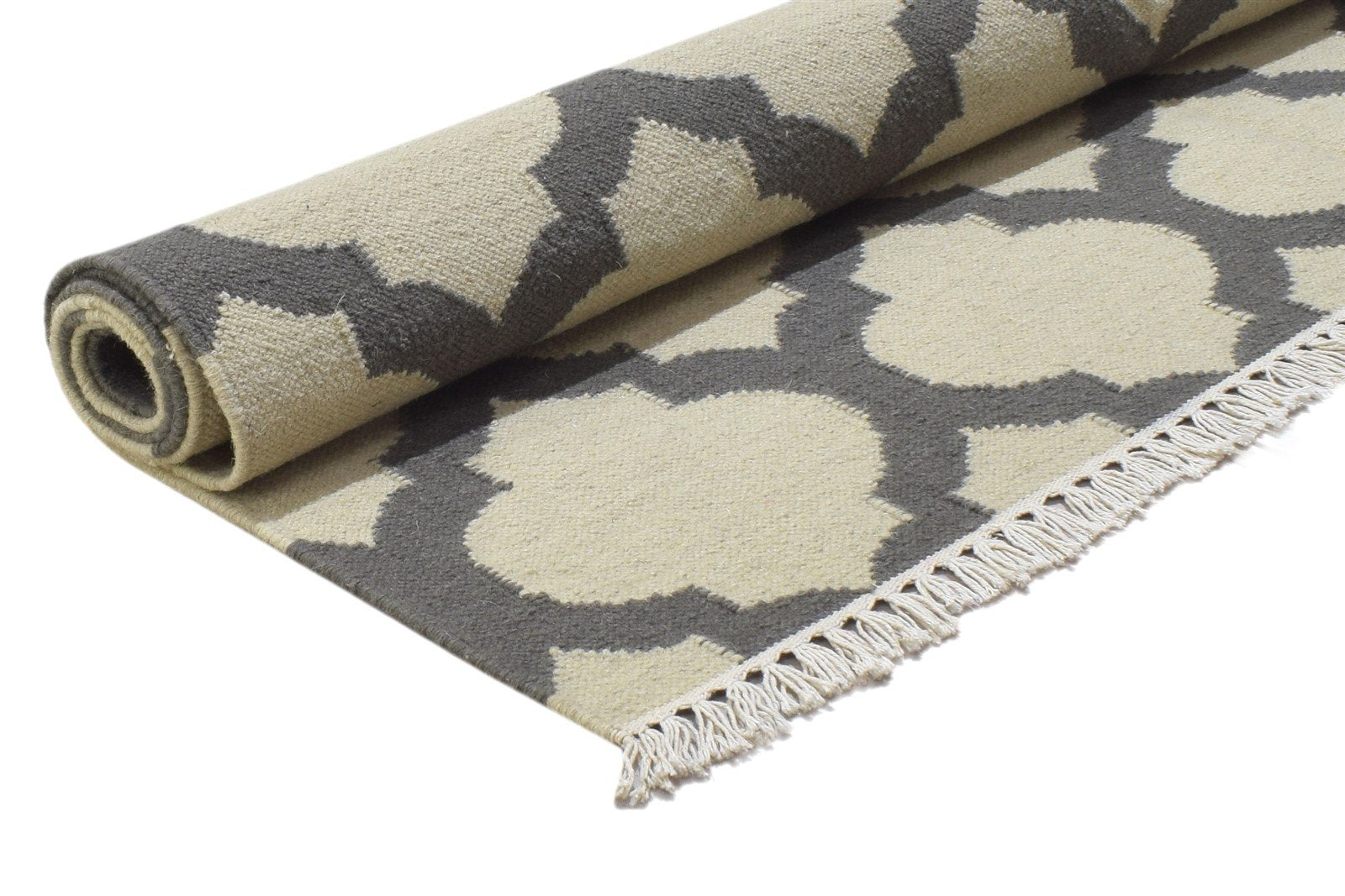 Dark Grey Wool Rug 5' X 7' Modern Dhurrie Moroccan Trellis Room Size Carpet 7864355651733