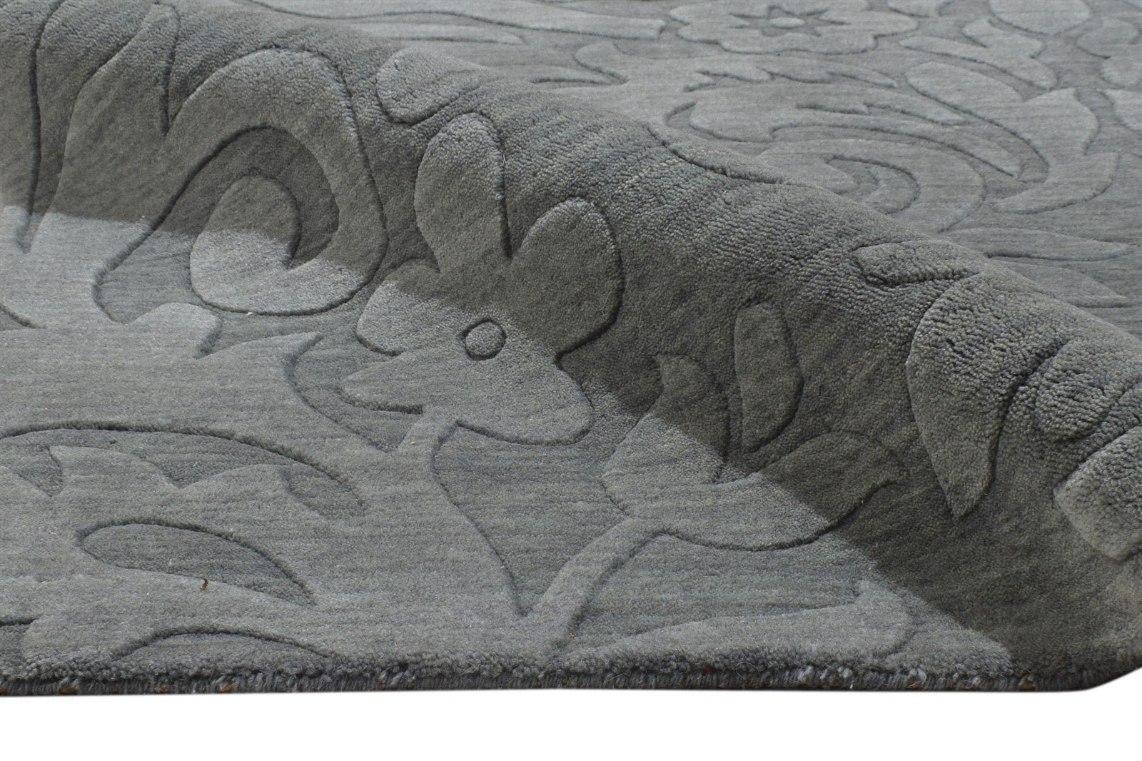 Dark Grey Wool Rug 5' X 8' Modern Handloom French Floral Room Size Carpet 7864428200085
