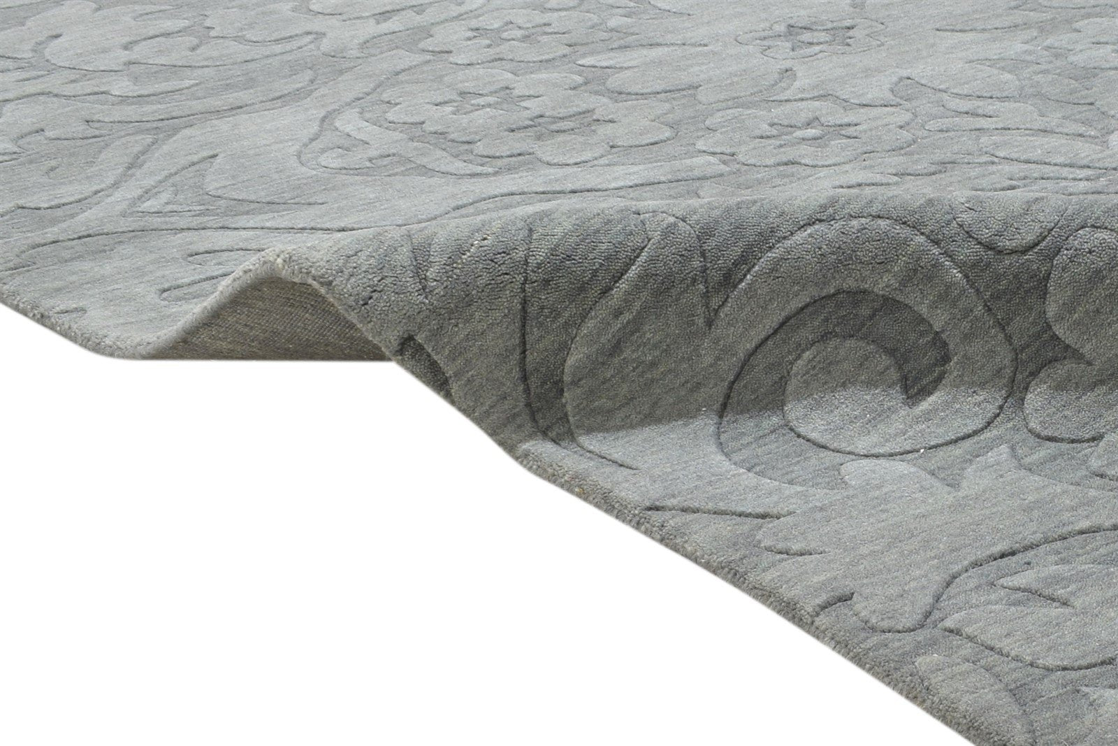Dark Grey Wool Rug 5' X 8' Modern Handloom French Floral Room Size Carpet 7864428200085