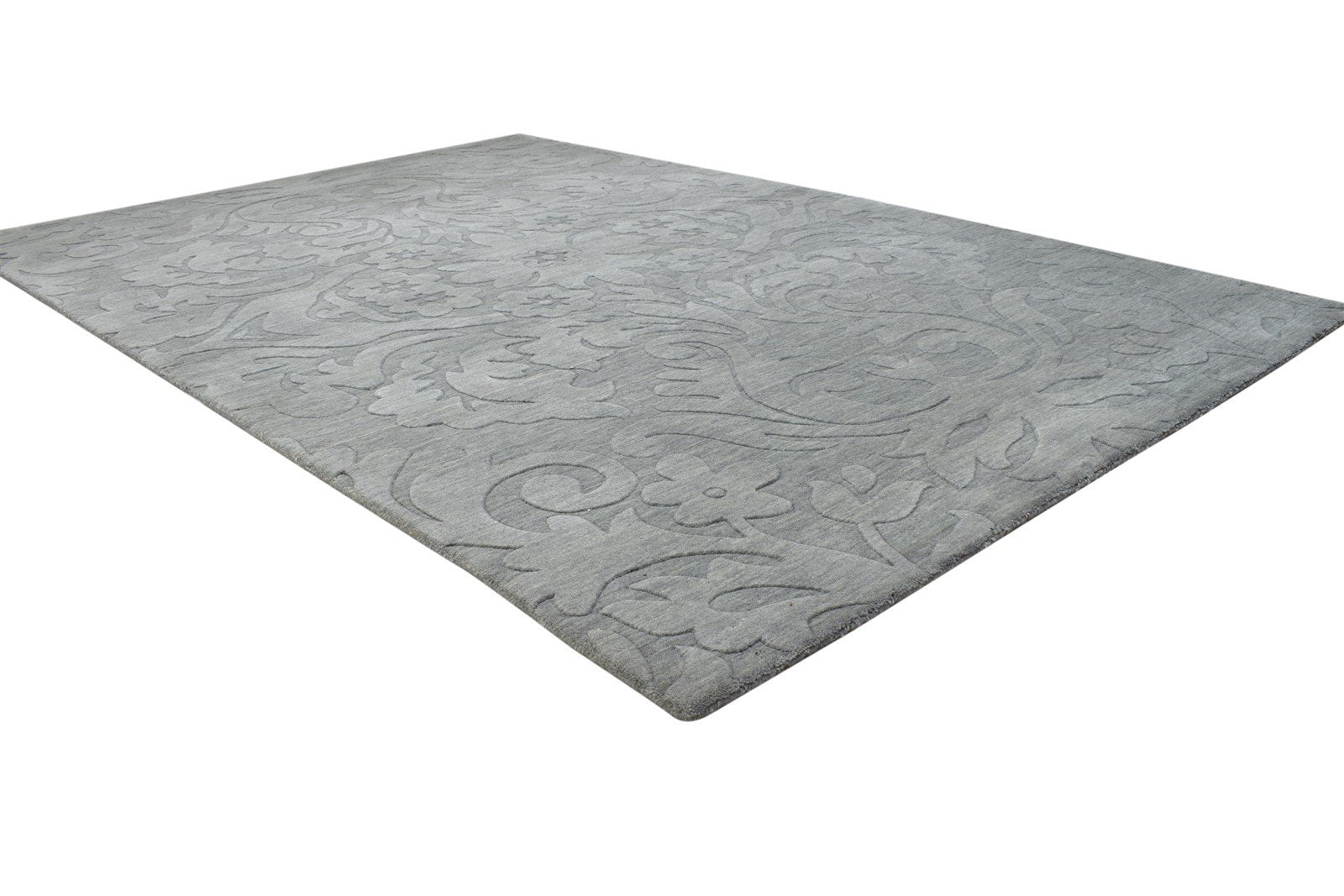 Dark Grey Wool Rug 5' X 8' Modern Handloom French Floral Room Size Carpet 7864428200085