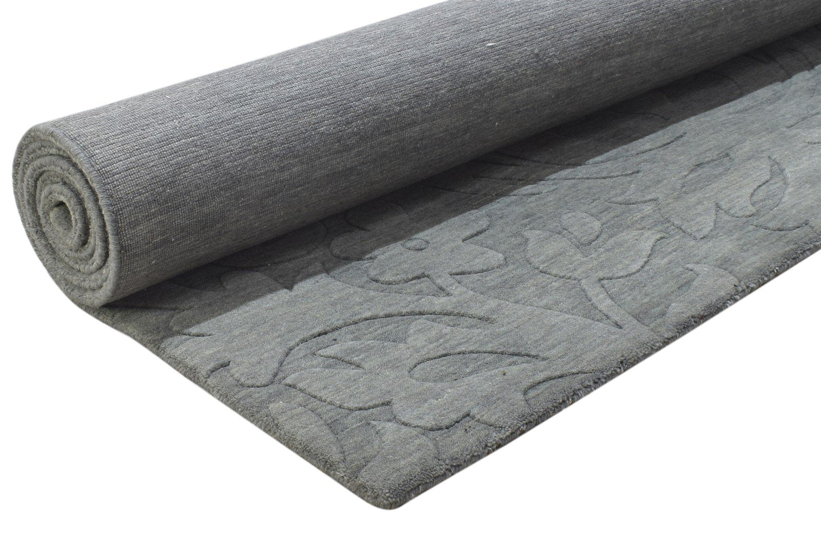 Dark Grey Wool Rug 5' X 8' Modern Handloom French Floral Room Size Carpet 7864428200085