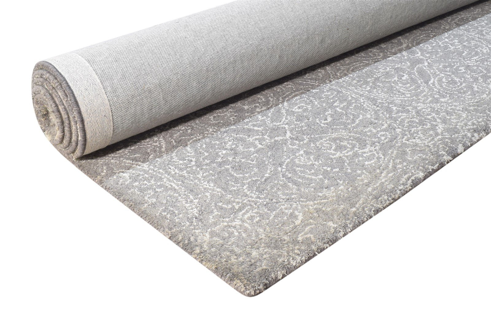 Dark Grey Wool Rug 7' X 10' Modern Hand Tufted Scandinavian Floral Large Carpet 7864813846677