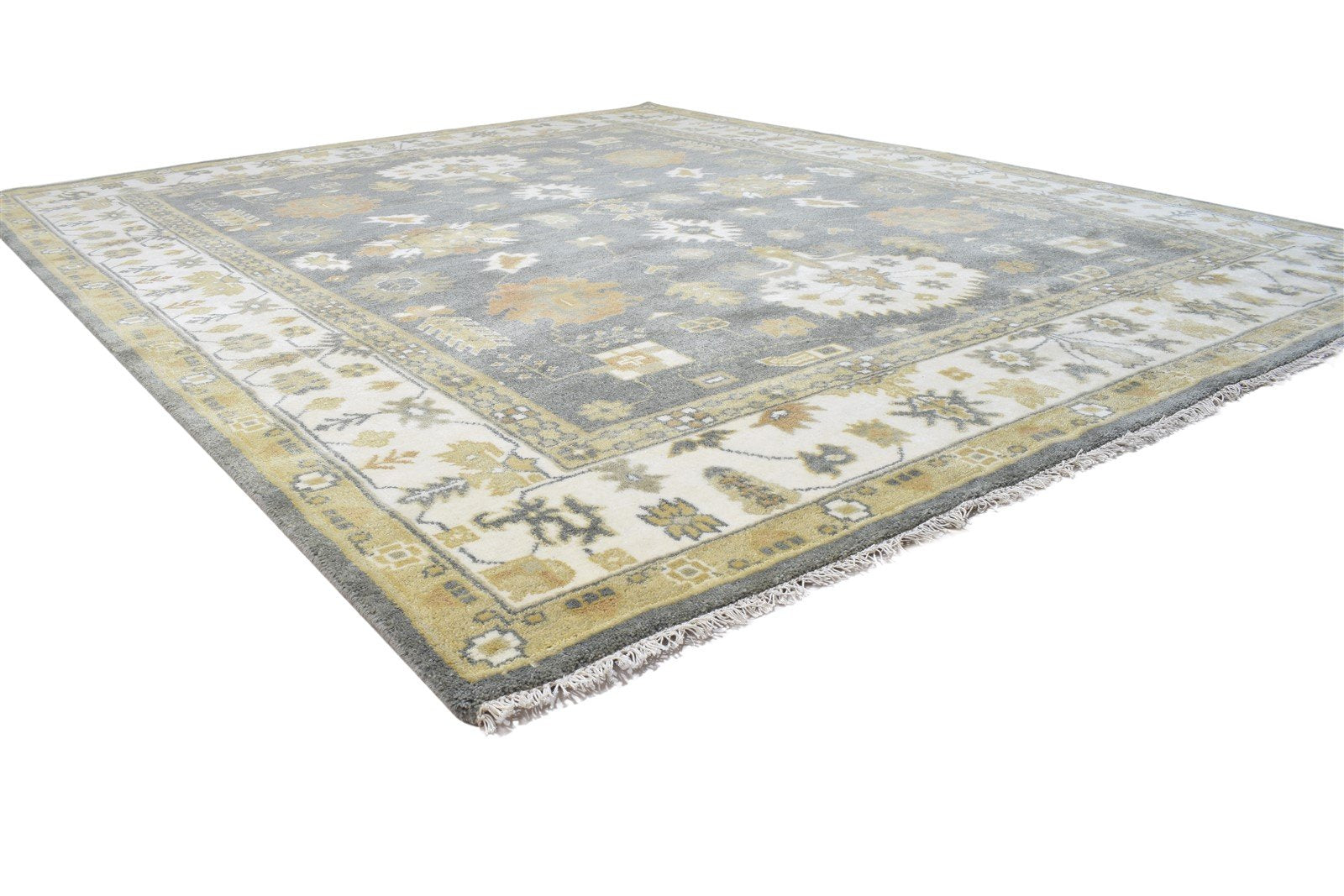 Dark Grey Wool Rug 8' X 10' Persien Hand Knotted Oushak Oriental Large Carpet 7864327635093