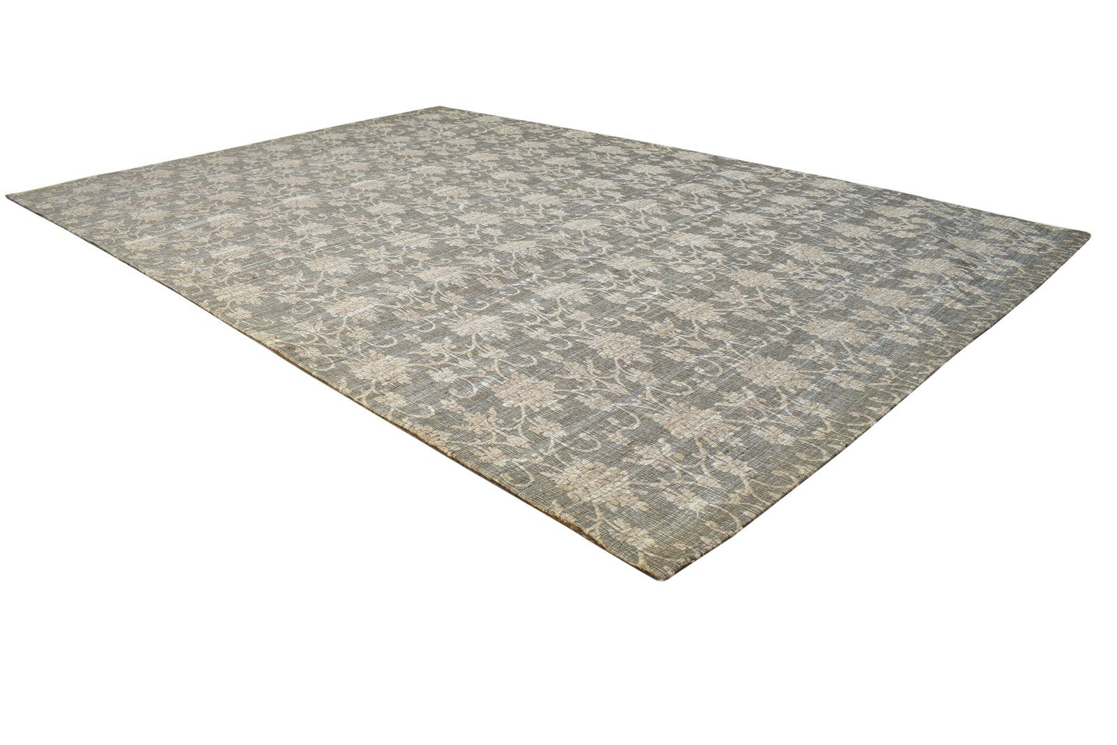 Dark Grey Wool / Silk Rug 5X7 Modern Jacquard Loom French Floral Room Size 7864177623189