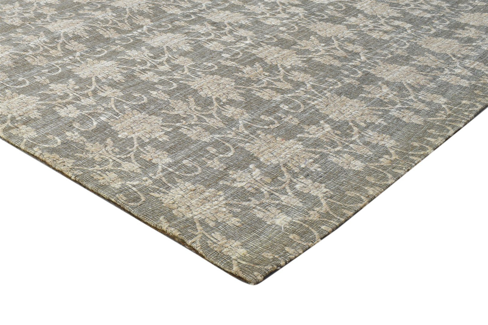 Dark Grey Wool / Silk Rug 5X7 Modern Jacquard Loom French Floral Room Size 7864177623189