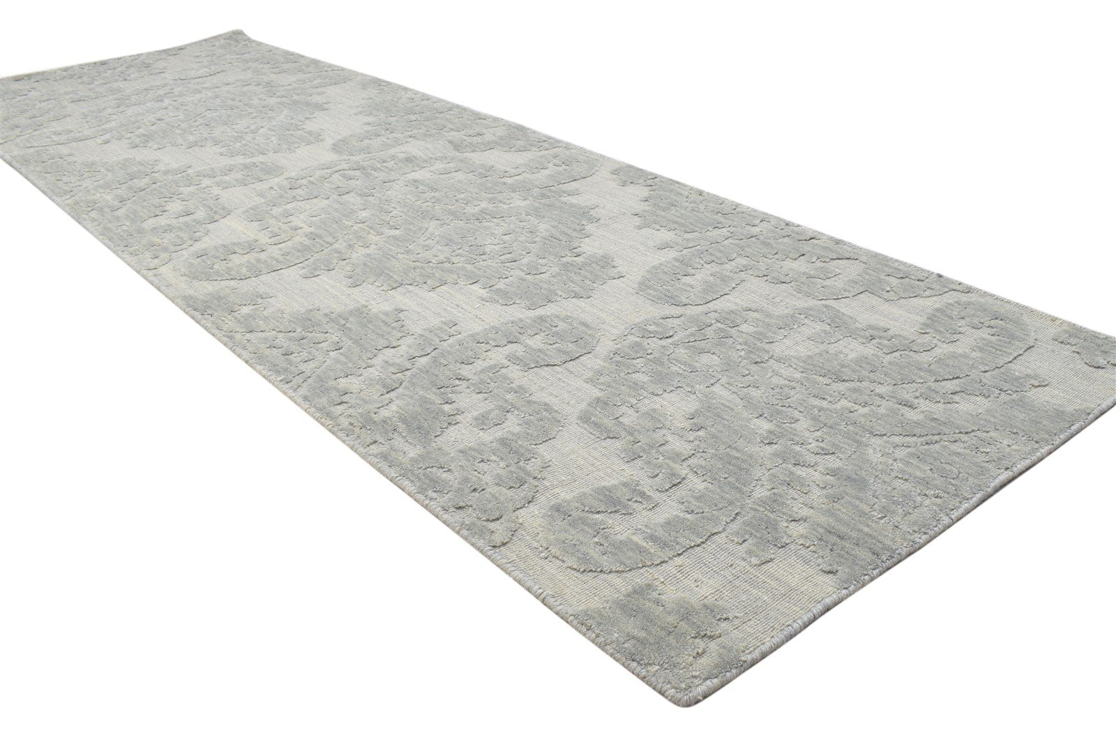 Dawna Grey Wool Silk Rug 3' X 8' Modern Jacquard Loom French Damask Runner 7864146690197