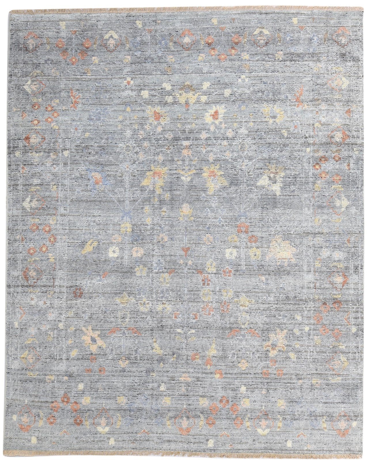 Dennis Wool Gray Hand-Knotted Oushak Persian Rug 8881898455189