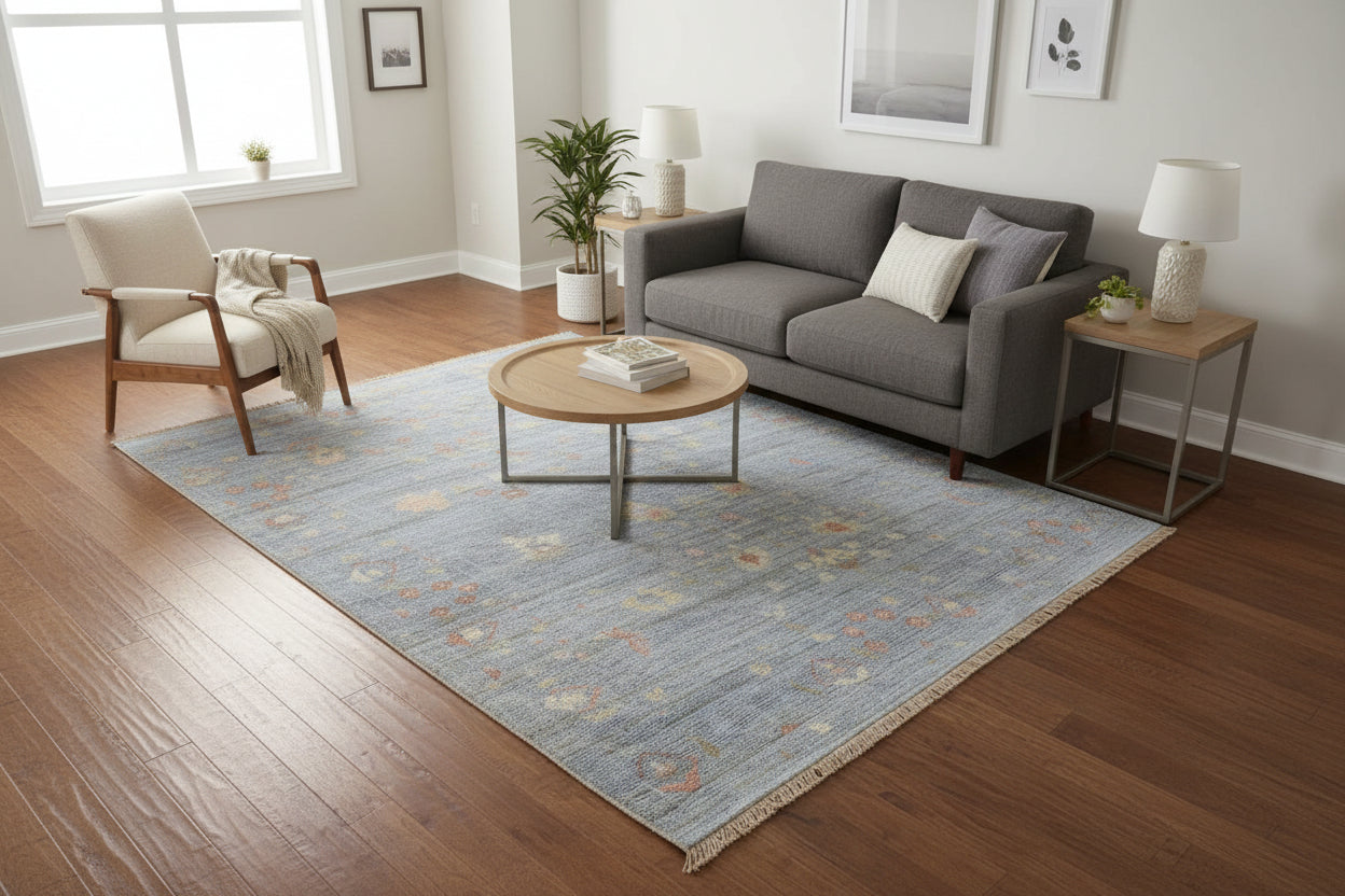 Dennis Wool Gray Hand-Knotted Oushak Persian Rug 8881898455189