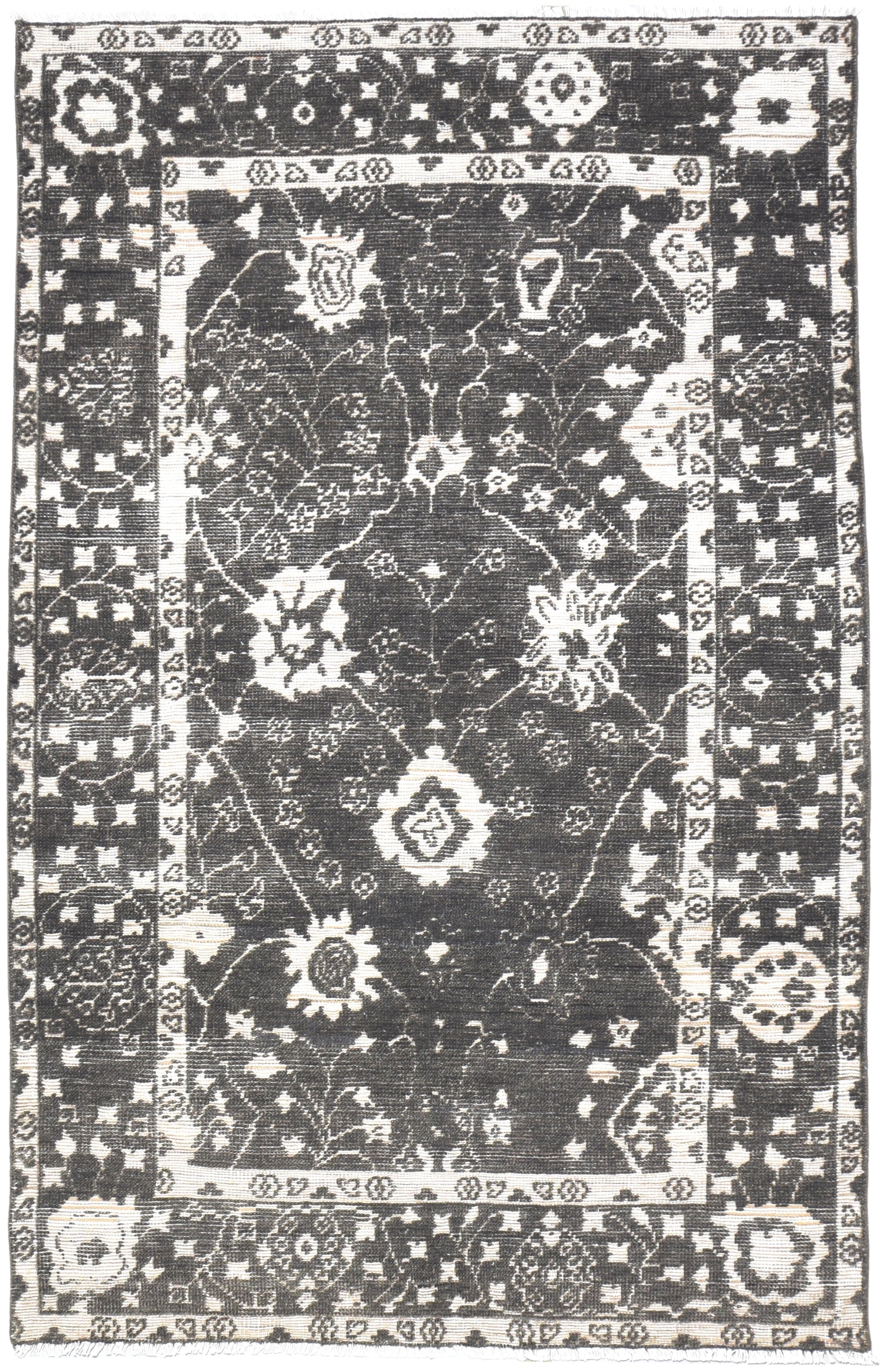 Derrik Charcoal Black Hand-Knotted Wool Oushak Rug 8908586451093