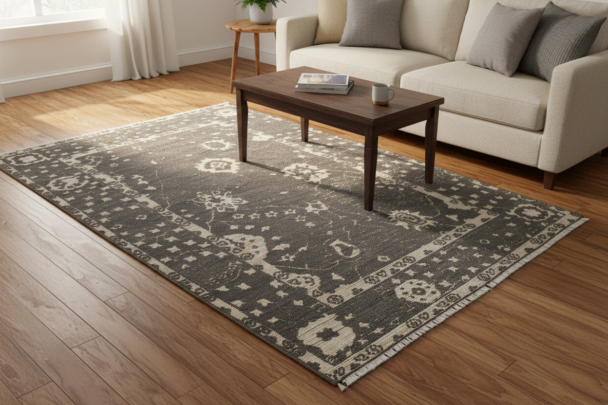 Derrik Charcoal Black Hand-Knotted Wool Oushak Rug 8908586451093