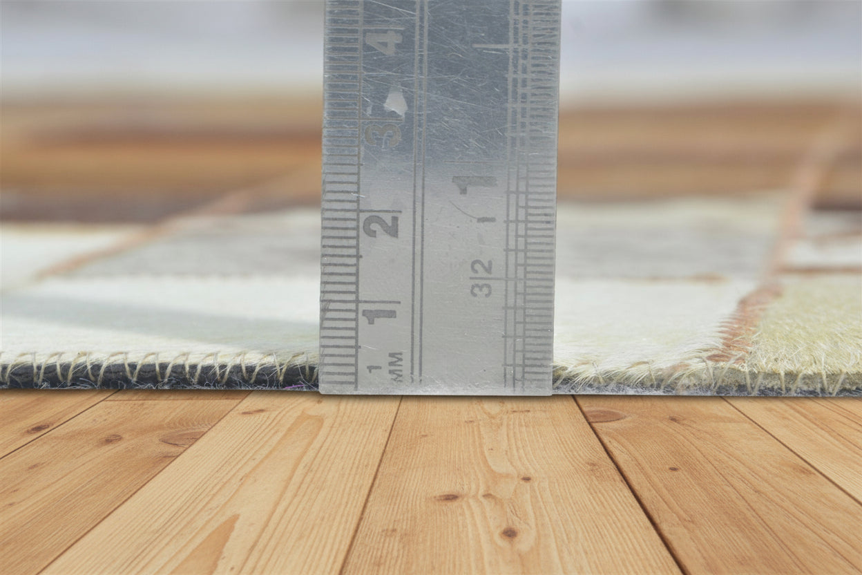 Deva Brown Handmade Leather Checkerboard Rug | Modern Patchwork Checkered Border Rug 7864582111381