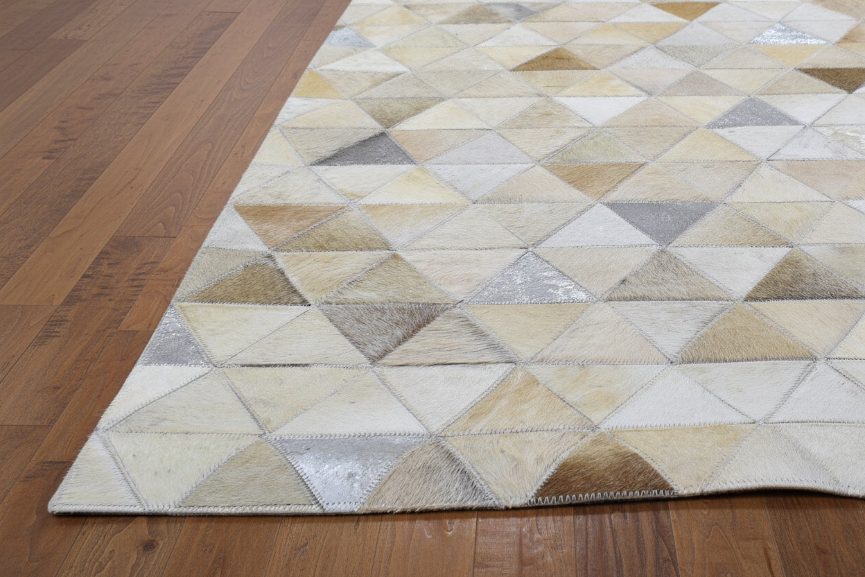 Devin Handmade Beige Leather Triangles Rug - Modern Patchwork Cowhide Area Rug 7864252858517