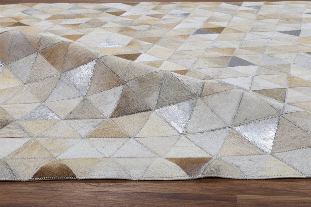 Devin Handmade Beige Leather Triangles Rug - Modern Patchwork Cowhide Area Rug 7864252858517