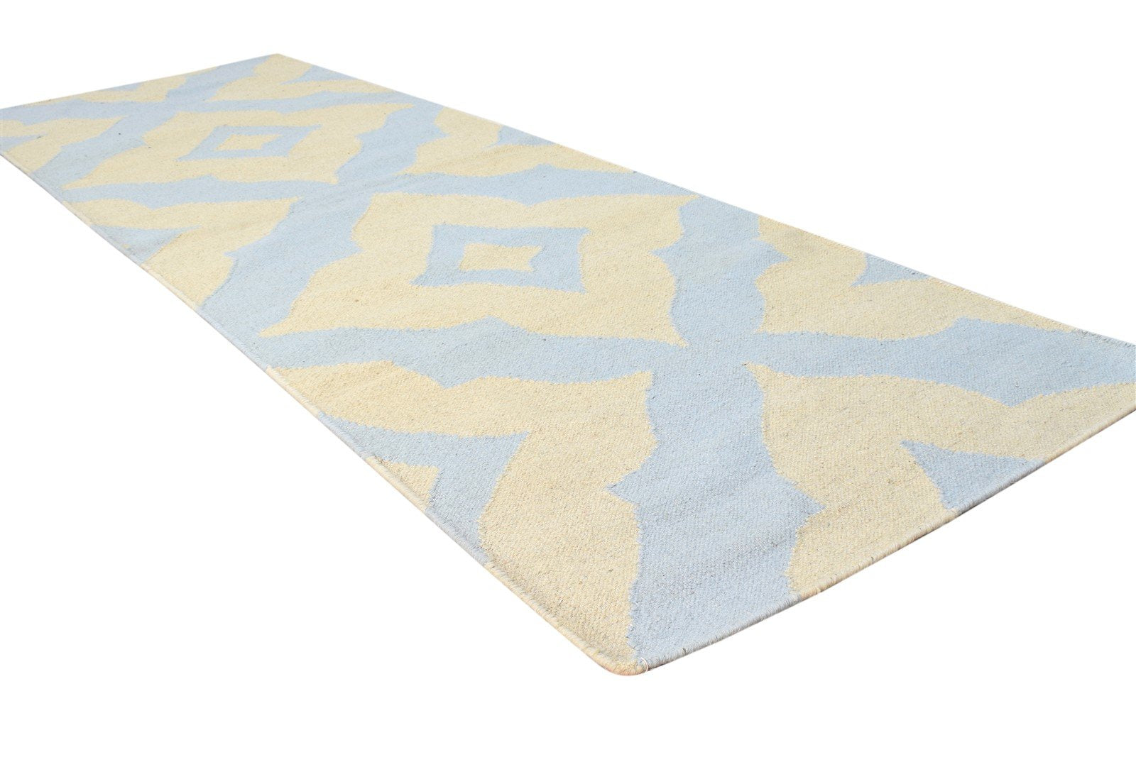 Dhurrie Beige Wool Rug 2'6 X 8' Modern Moroccan Diamond Small Runner 7864670421141