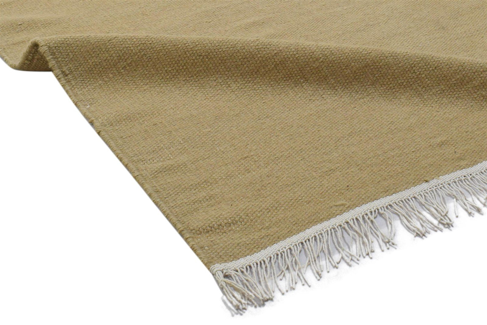 Dhurrie Beige Wool Rug 4' X 6' Modern Scandinavian Solid Room Size Carpet 7860703101077