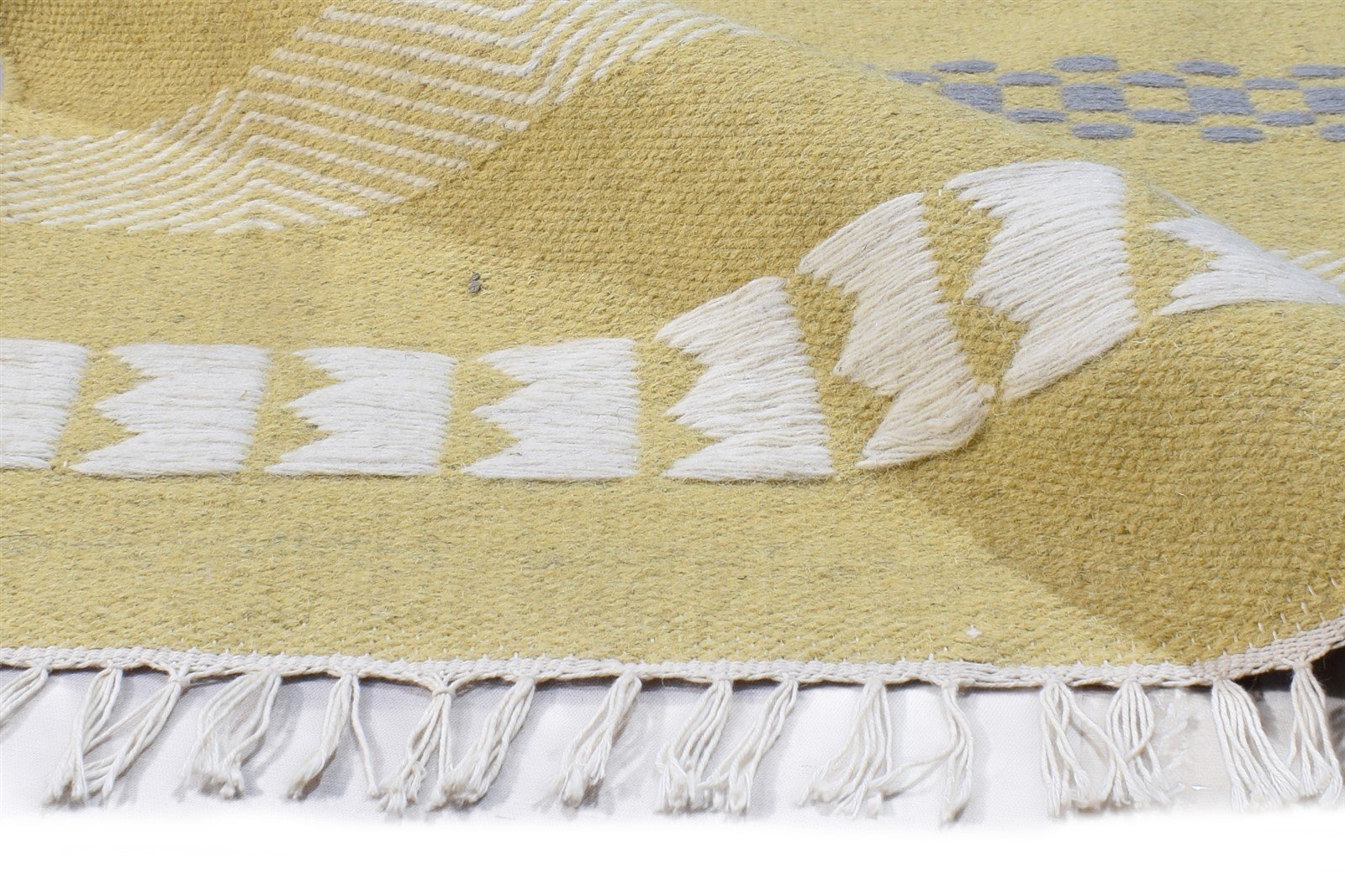 Dhurrie Beige Wool Rug 4' X 6' Modern Scandinavian Striped Room Size Carpet 7864992727189