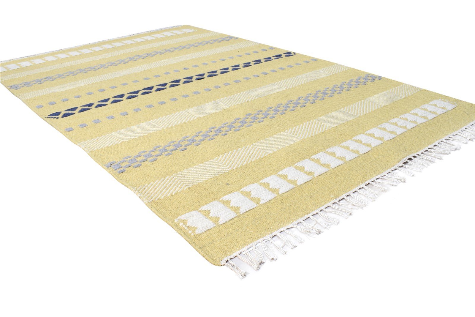 Dhurrie Beige Wool Rug 4' X 6' Modern Scandinavian Striped Room Size Carpet 7864992727189