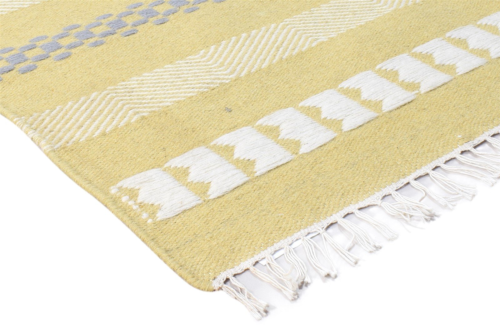 Dhurrie Beige Wool Rug 4' X 6' Modern Scandinavian Striped Room Size Carpet 7864992727189
