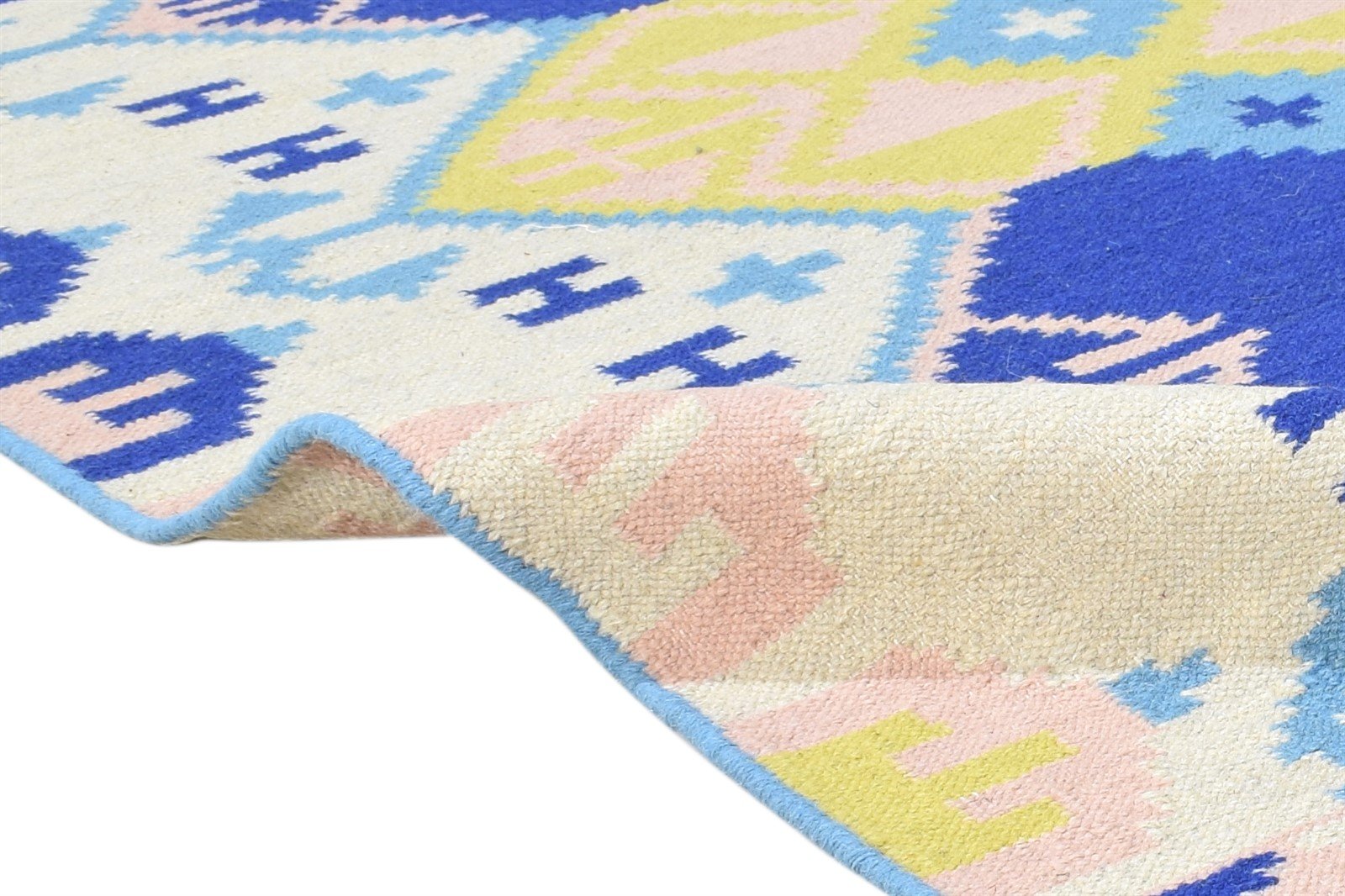 Dhurrie Beige Wool Rug 4' X 6' Southwestern American Tribal Room Size Carpet 7865002393749