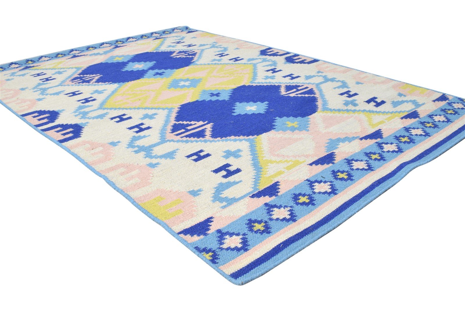 Dhurrie Beige Wool Rug 4' X 6' Southwestern American Tribal Room Size Carpet 7865002393749