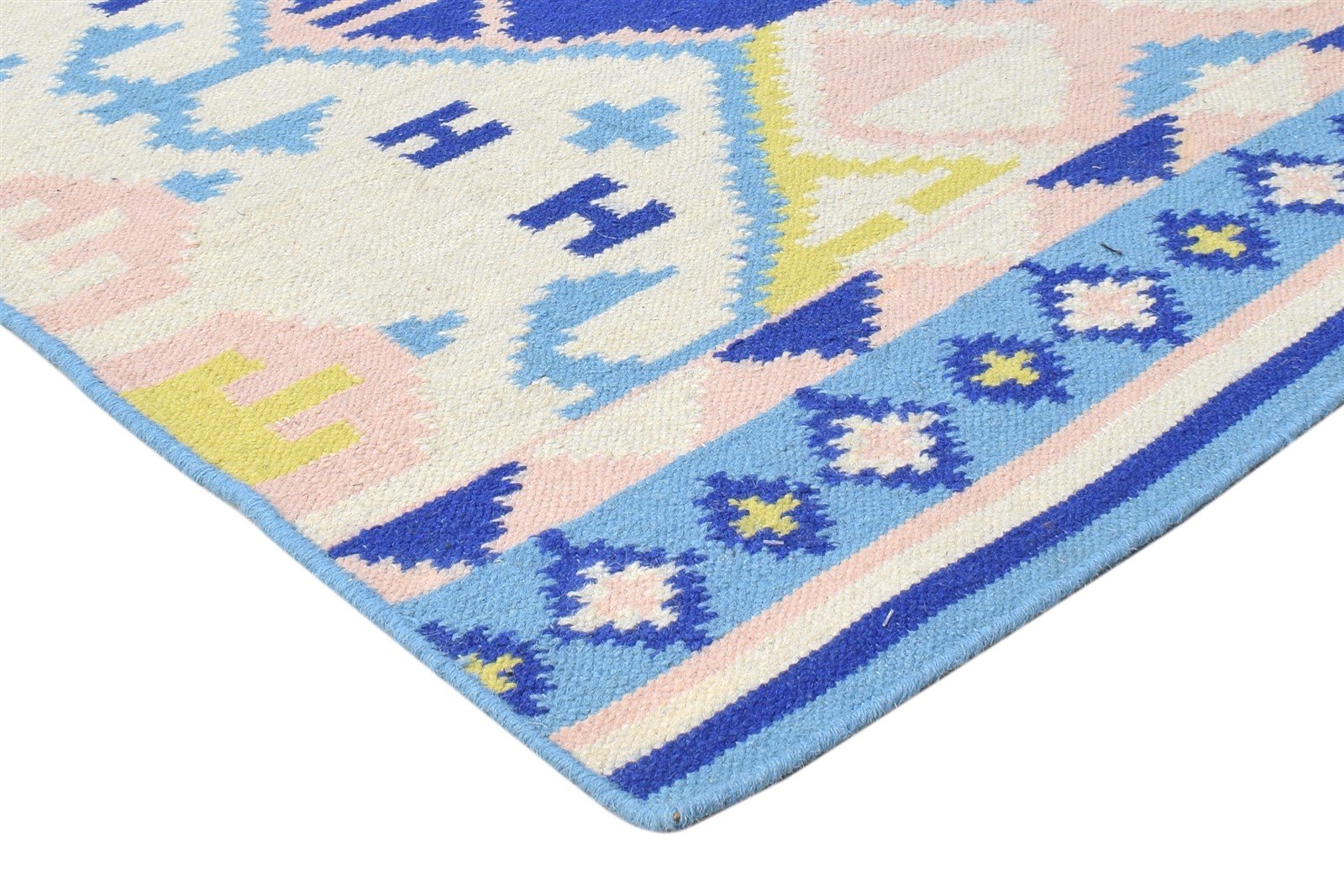 Dhurrie Beige Wool Rug 4' X 6' Southwestern American Tribal Room Size Carpet 7865002393749