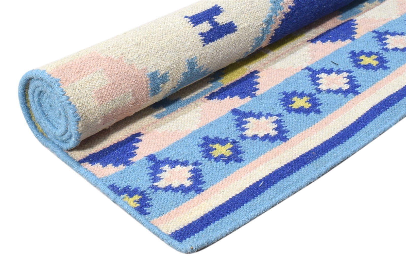 Dhurrie Beige Wool Rug 4' X 6' Southwestern American Tribal Room Size Carpet 7865002393749