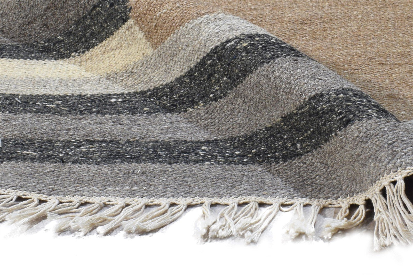Dhurrie Beige Wool Rug 4' X 6' Southwestern American Tribal Room Size Carpet 7865004851349