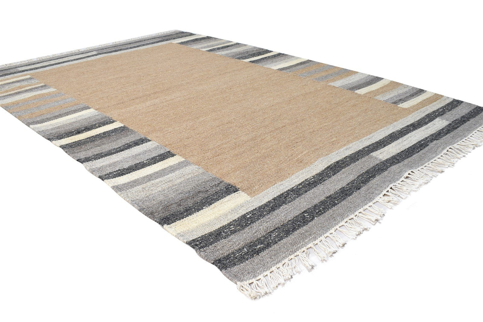Dhurrie Beige Wool Rug 4' X 6' Southwestern American Tribal Room Size Carpet 7865004851349