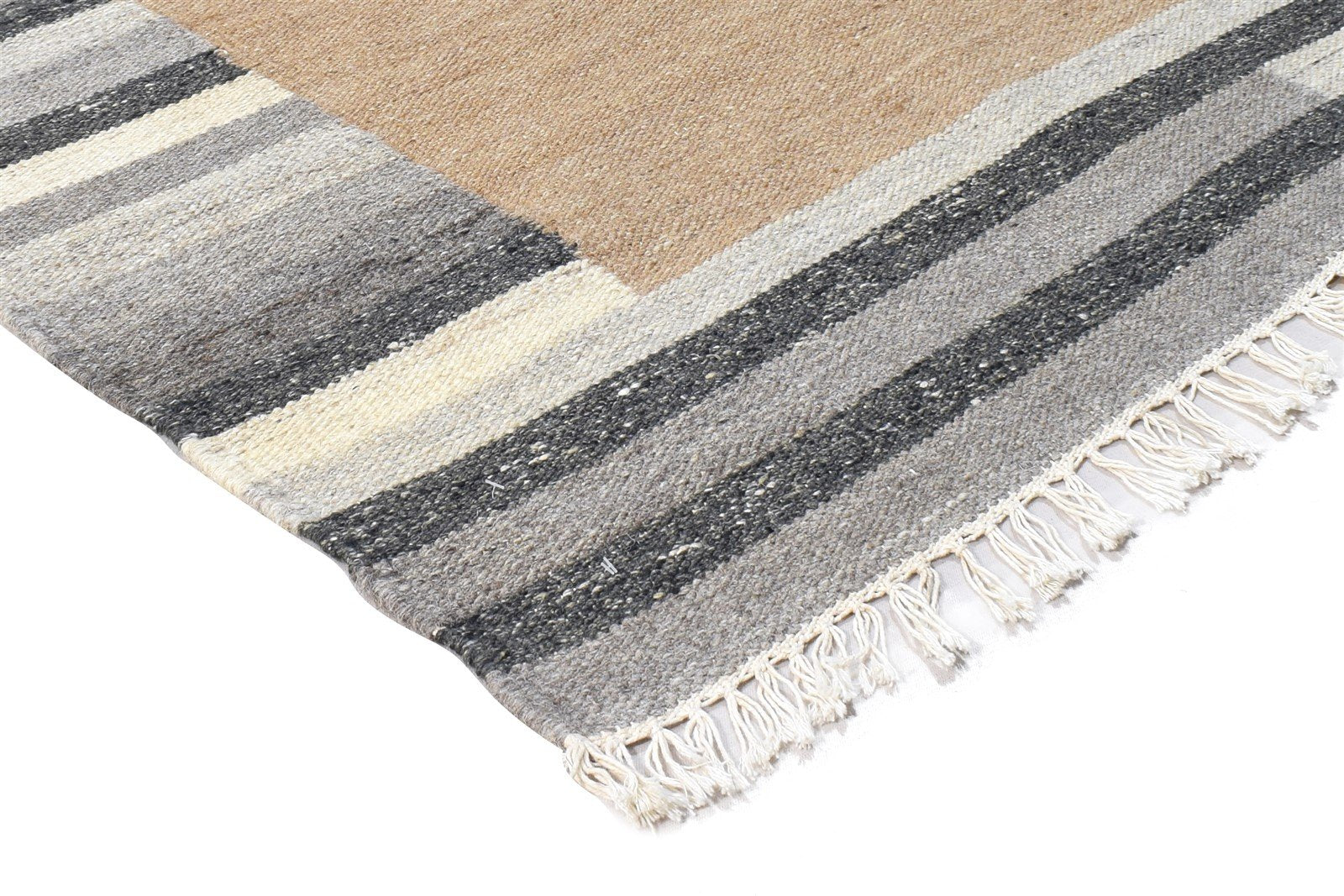 Dhurrie Beige Wool Rug 4' X 6' Southwestern American Tribal Room Size Carpet 7865004851349
