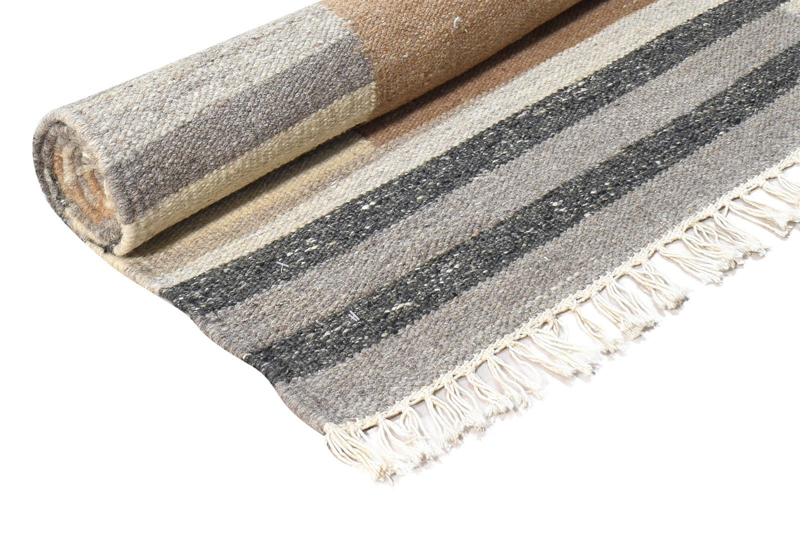 Dhurrie Beige Wool Rug 4' X 6' Southwestern American Tribal Room Size Carpet 7865004851349