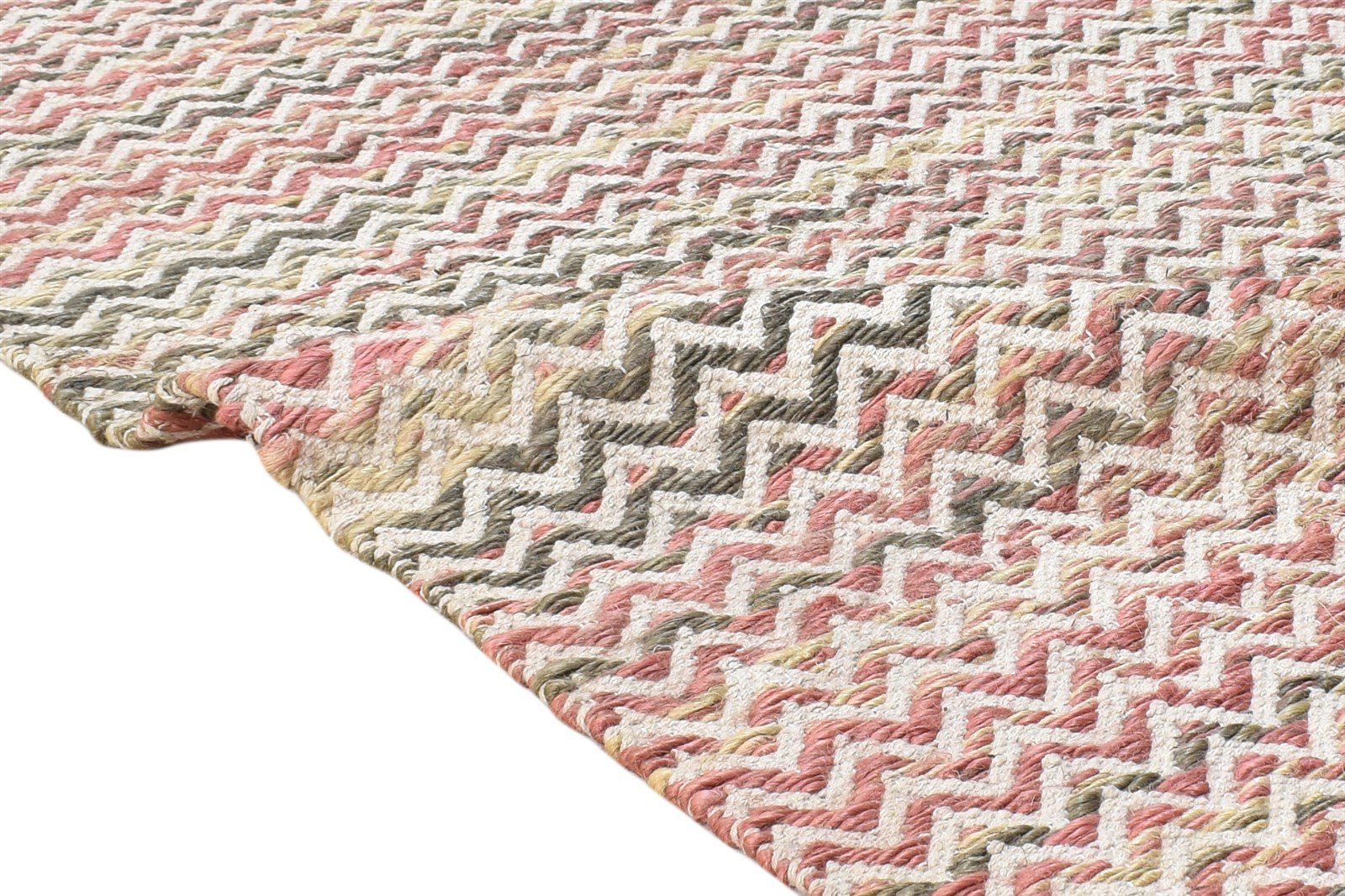 Dhurrie Beige Wool Rug 5' X 7' Modern Scandinavian Chevron Room Size Carpet 7865073696917