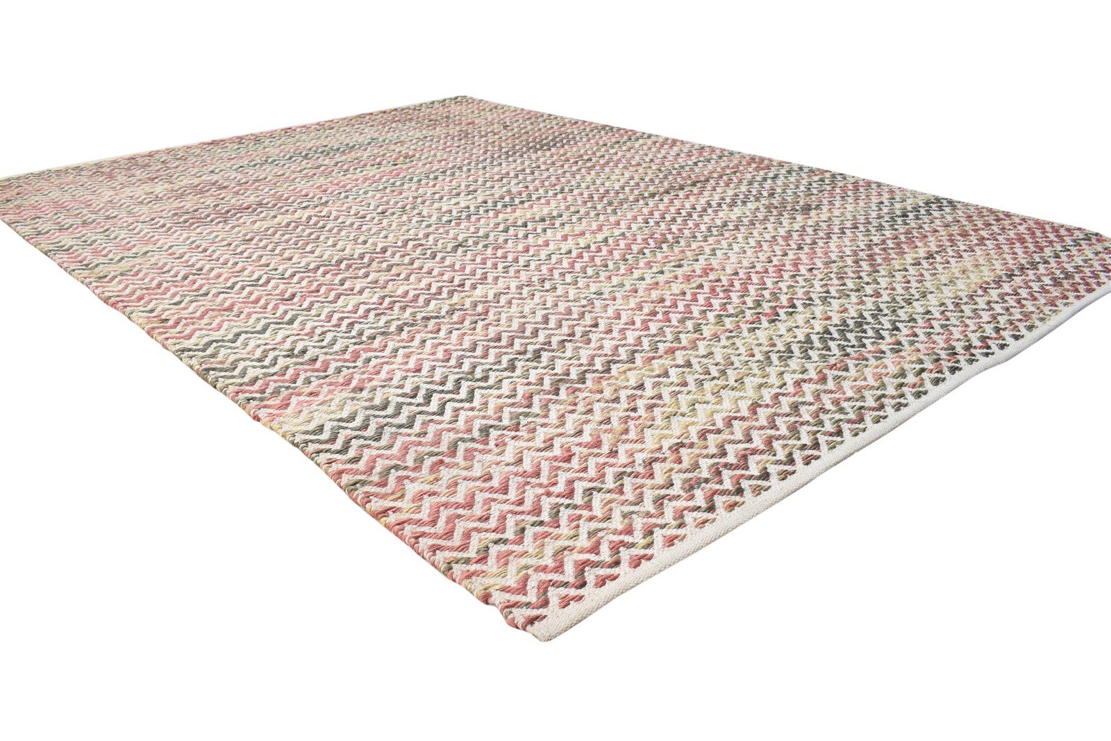 Dhurrie Beige Wool Rug 5' X 7' Modern Scandinavian Chevron Room Size Carpet 7865073696917