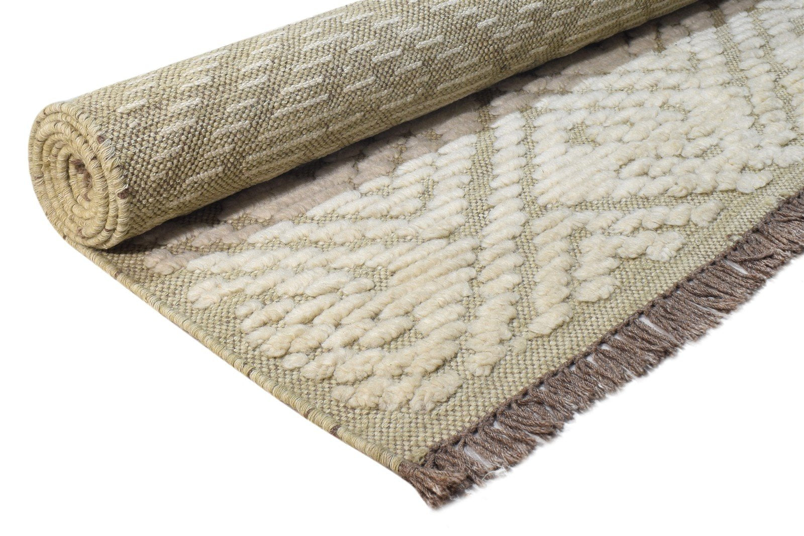 Dhurrie Beige Wool Rug 5' X 8' Modern Moroccan Geometric Room Size Carpet 7865193463957