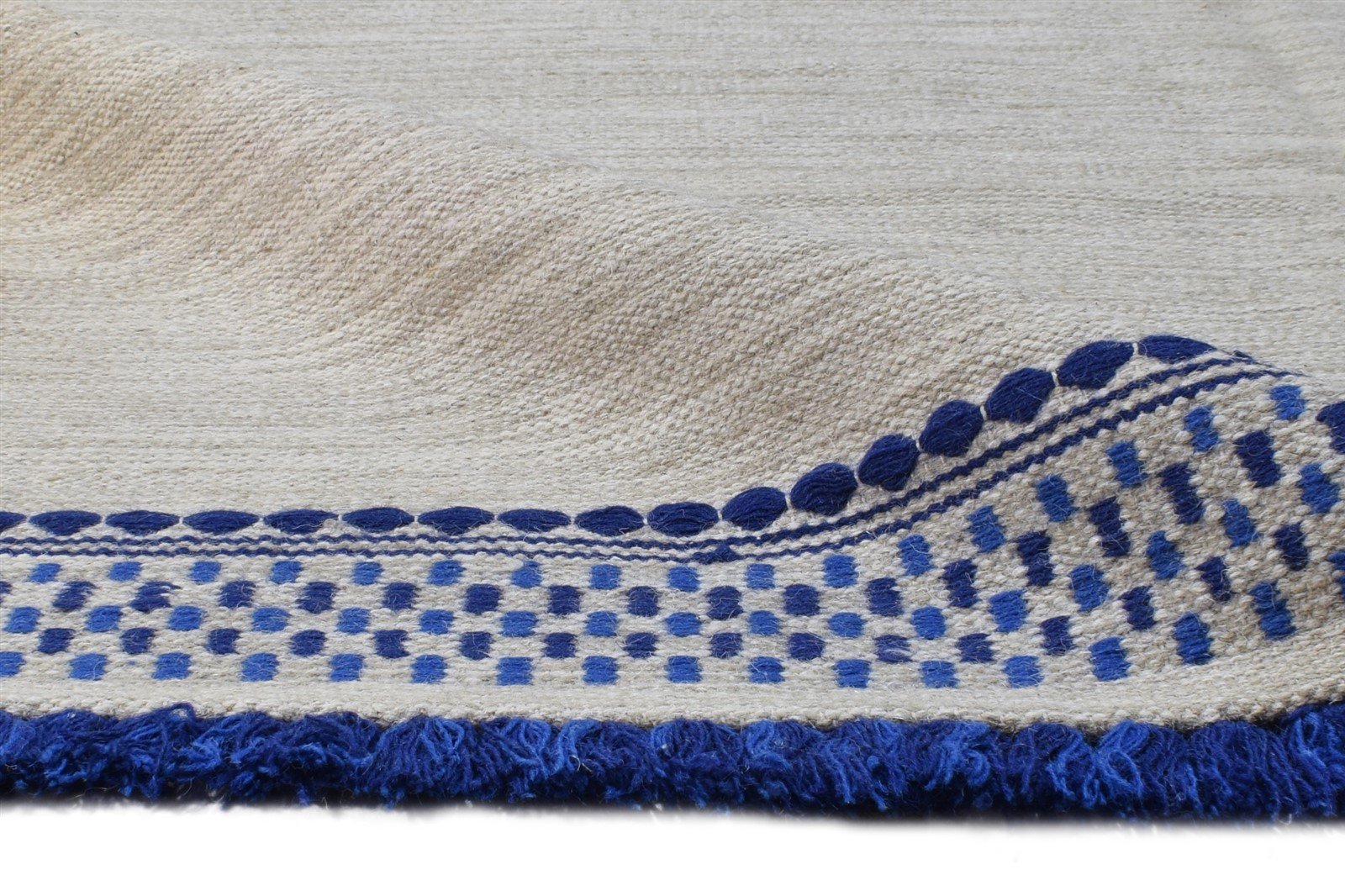 Dhurrie Beige Wool Rug 5' X 8' Modern Scandinavian Solid Room Size Carpet 7865192415381